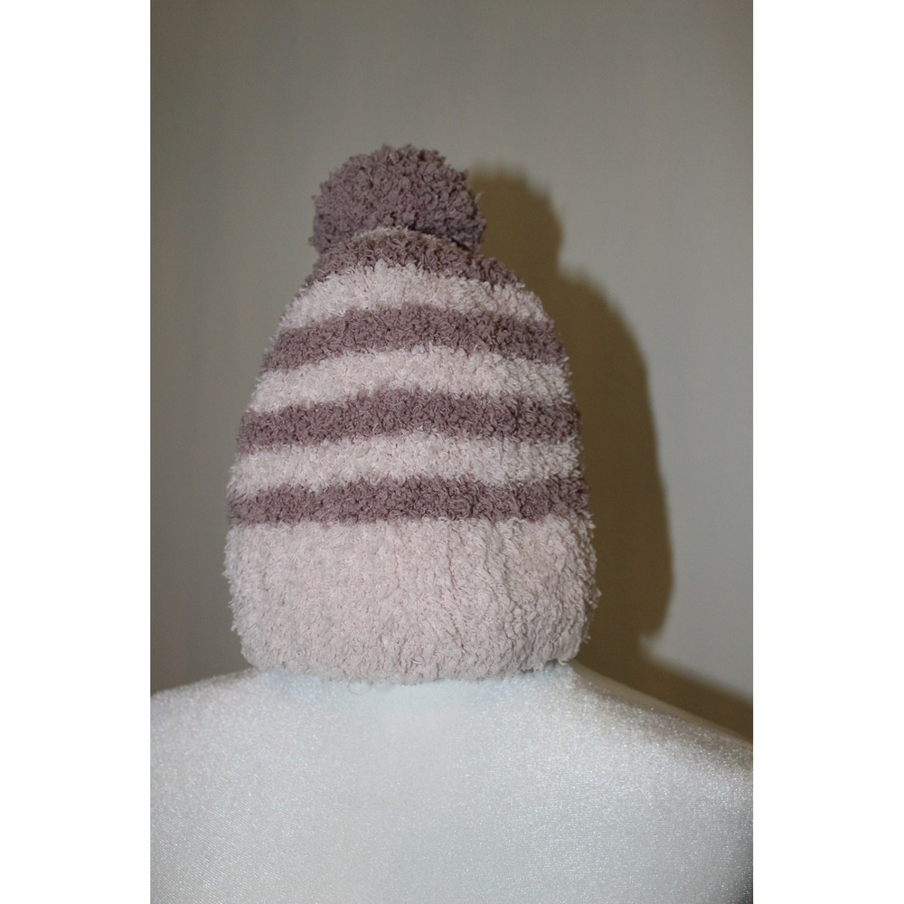 Barefoot Dreams CozyChic Striped Pom Pom Beanie Pink Mauve Women's Hat